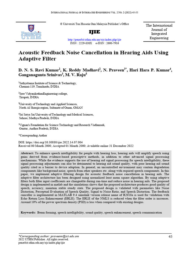 Acoustic Feedback Cancellation in Hearing Aids | PDF | Hearing Aid ...