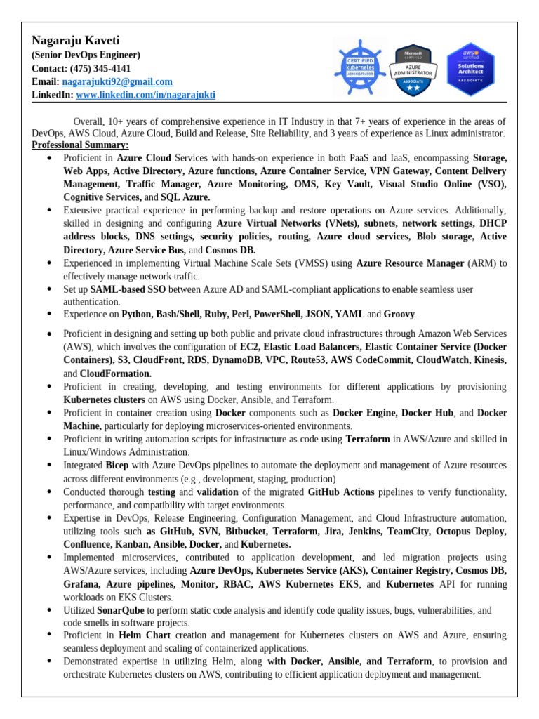 Senior DevOps Engineer Profile Summary | PDF | Microsoft Azure | Cloud ...