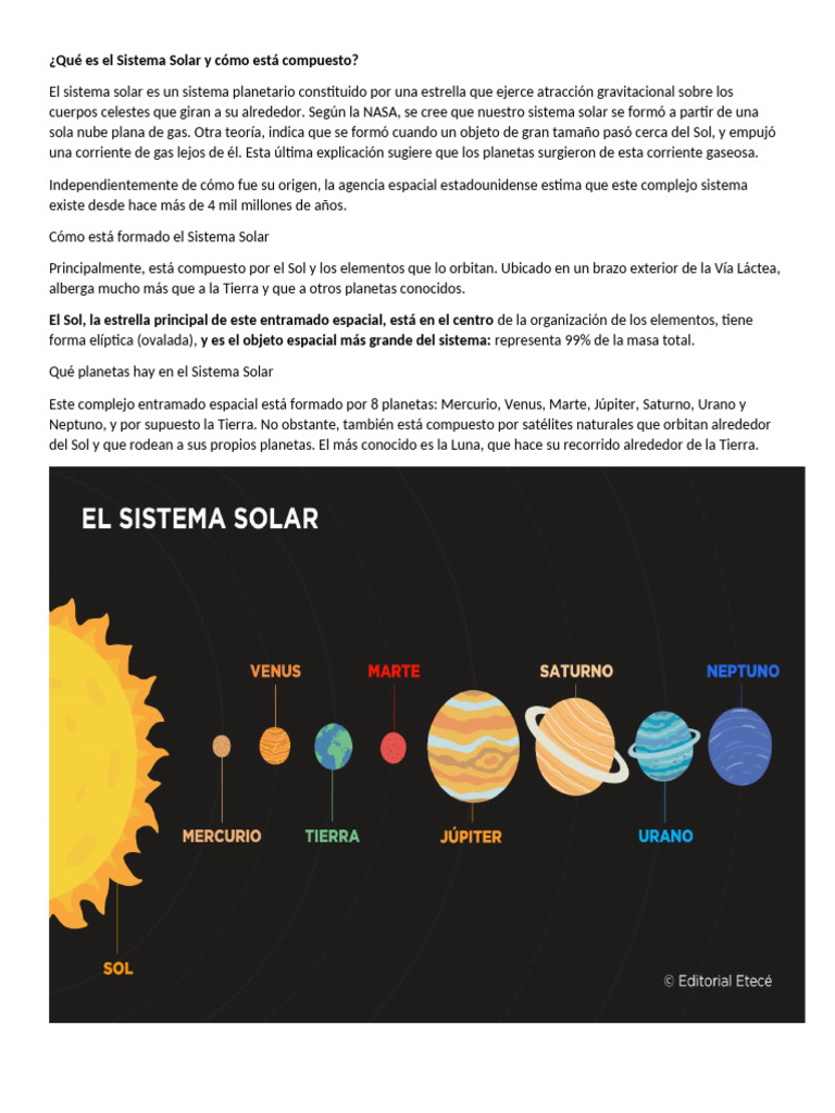 Qué Es El Sistema Solar y Cómo Está Compuesto | PDF
