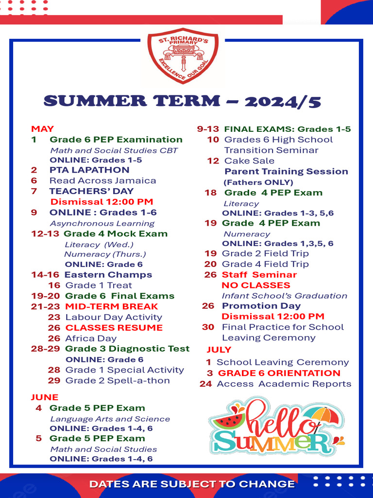 Summer Term Calendar 2024/5 | PDF