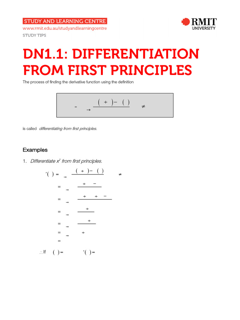Differentiation From First Principles | PDF | Derivative | Mathematical ...
