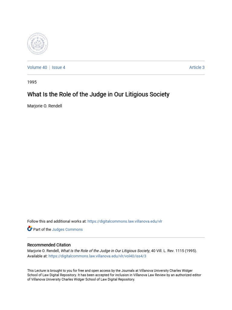 What Is The Role of The Judge in Our Litigious Society | PDF ...
