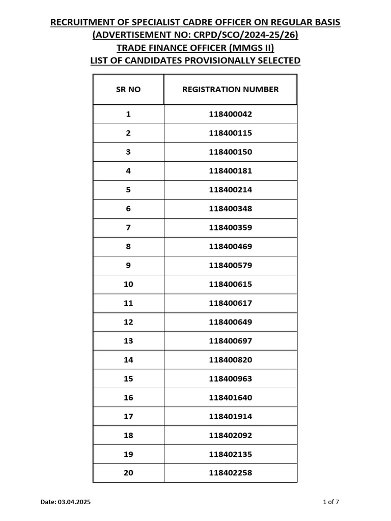 Provisional Selection of SCO Candidates | PDF