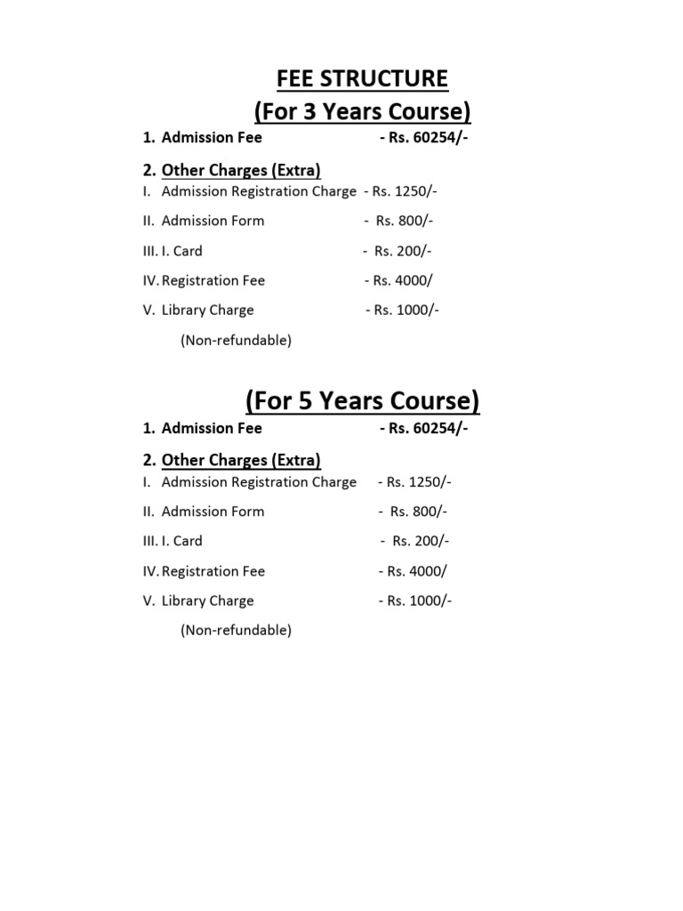 Fee Structure for 3 & 5 Year Courses | PDF