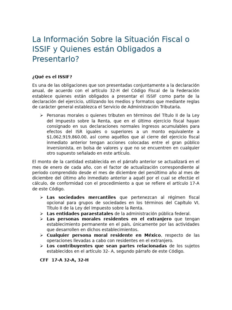 La Información Sobre La Situación Fiscal o ISSIF | PDF | Impuesto sobre ...