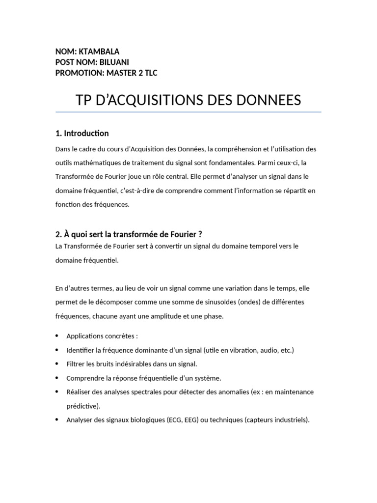 Transformée de Fourier : Analyse des Signaux | PDF | Fréquence ...