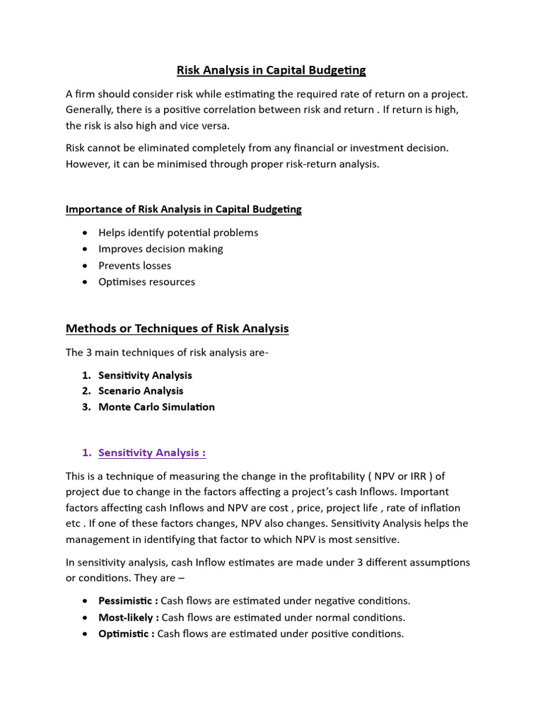Risk Analysis Techniques in Budgeting | PDF | Net Present Value ...
