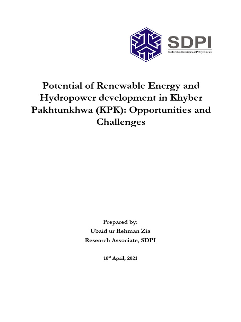 Potential of Renewable Energy and Hydropower Development in Khyber ...