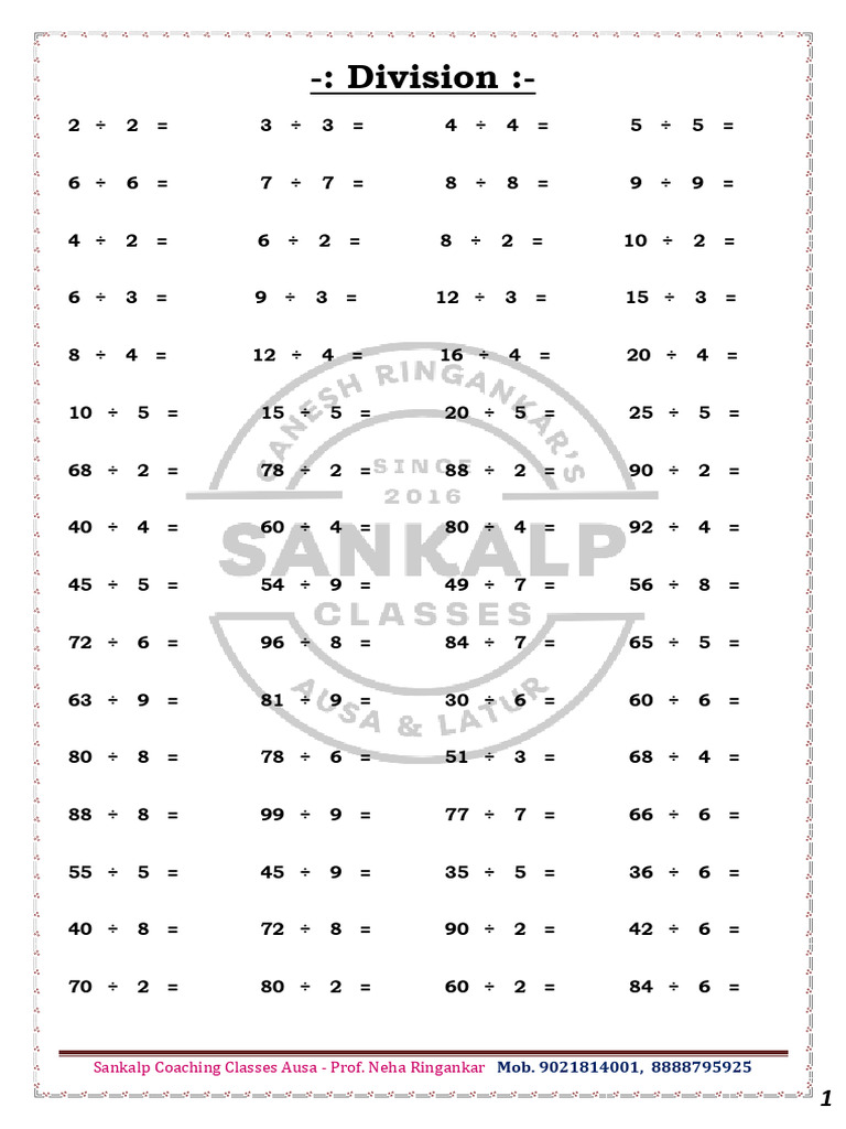 Division Practice Worksheets | PDF