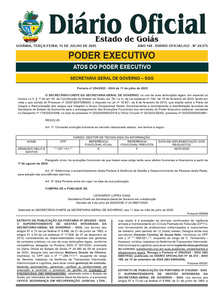 Portarias de Evolução Funcional GO 2025 | PDF | Estado | Administração ...