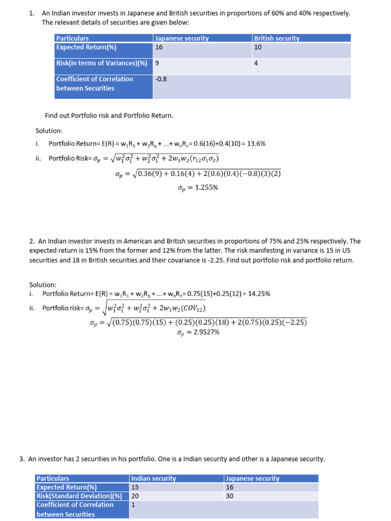 Portfolio Risk and Return Analysis | PDF