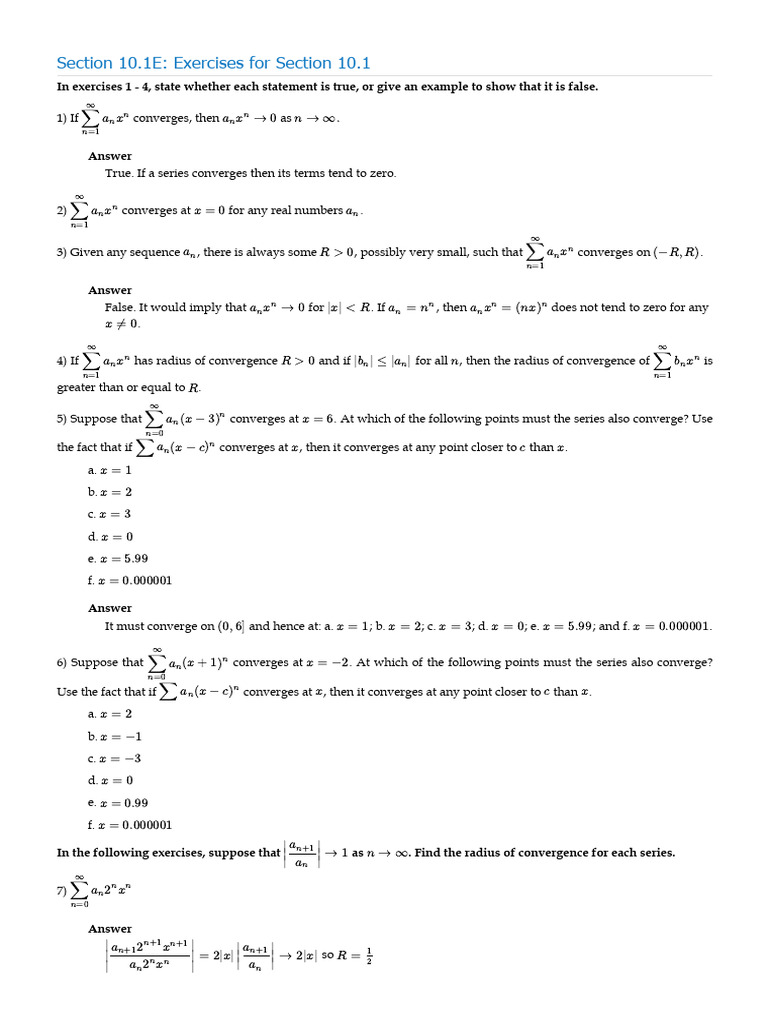 Power Series Convergence Exercises | PDF | Mathematics | Mathematical ...