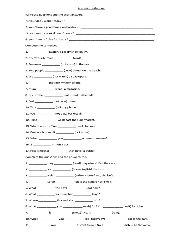 Present Continuous Questions and Answers | PDF