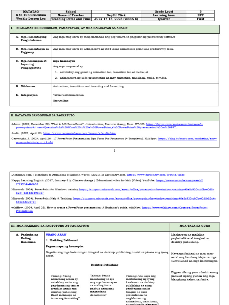 Epp 5 - DLL - Q1 - W4 | PDF