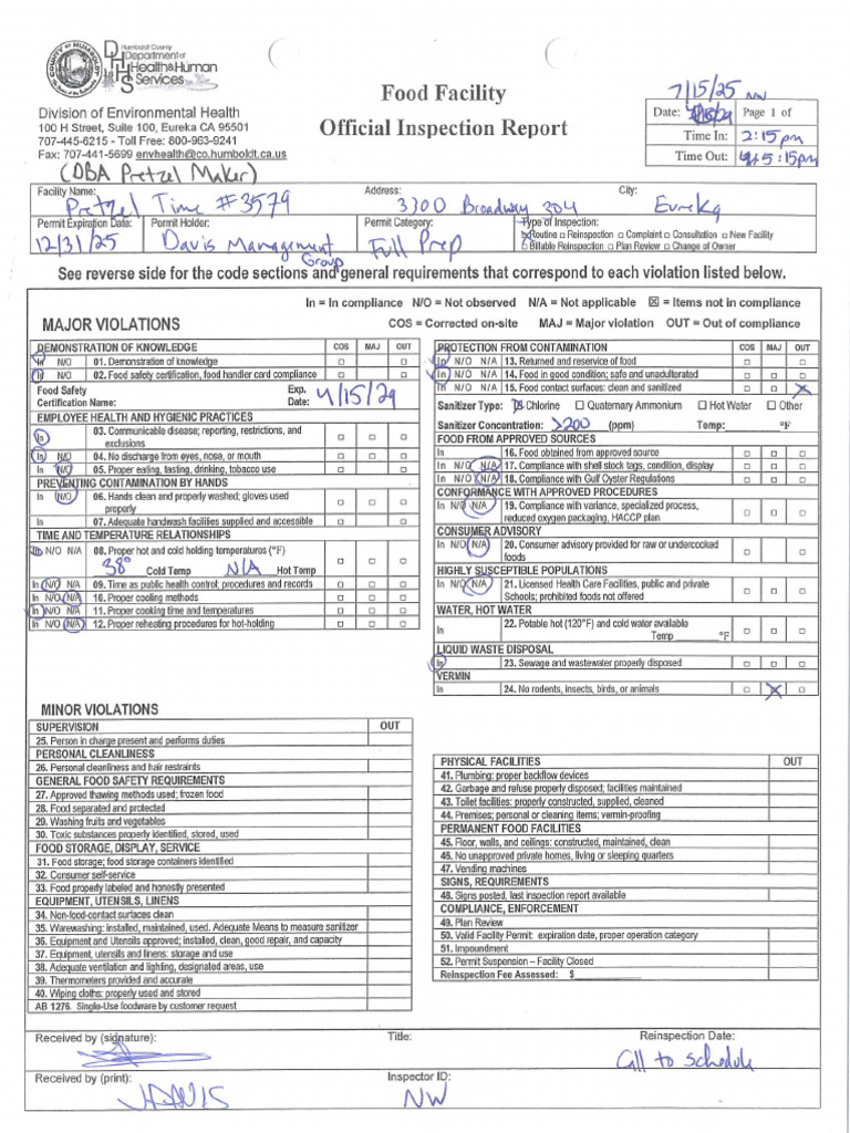 Health Inspection: Pretzel Time | PDF
