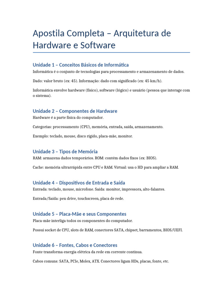 Guia Completo de Hardware e Software | PDF | Hardware de computador | BIOS