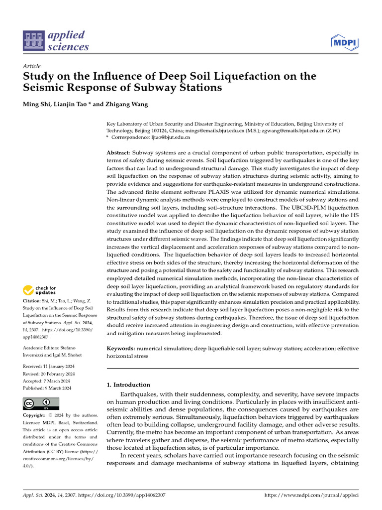 Deep Soil Liquefaction Impact on Subway Seismic Response | PDF ...