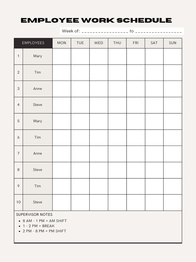 Employee Work Schedule Overview | PDF