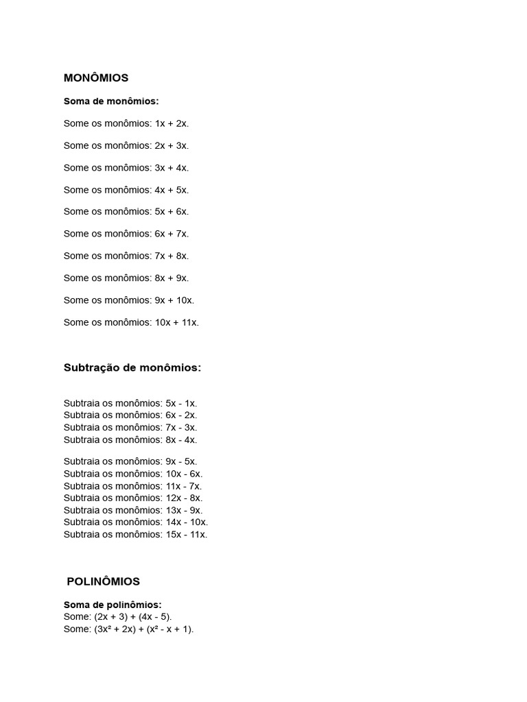 Operações com Monômios e Polinômios | PDF