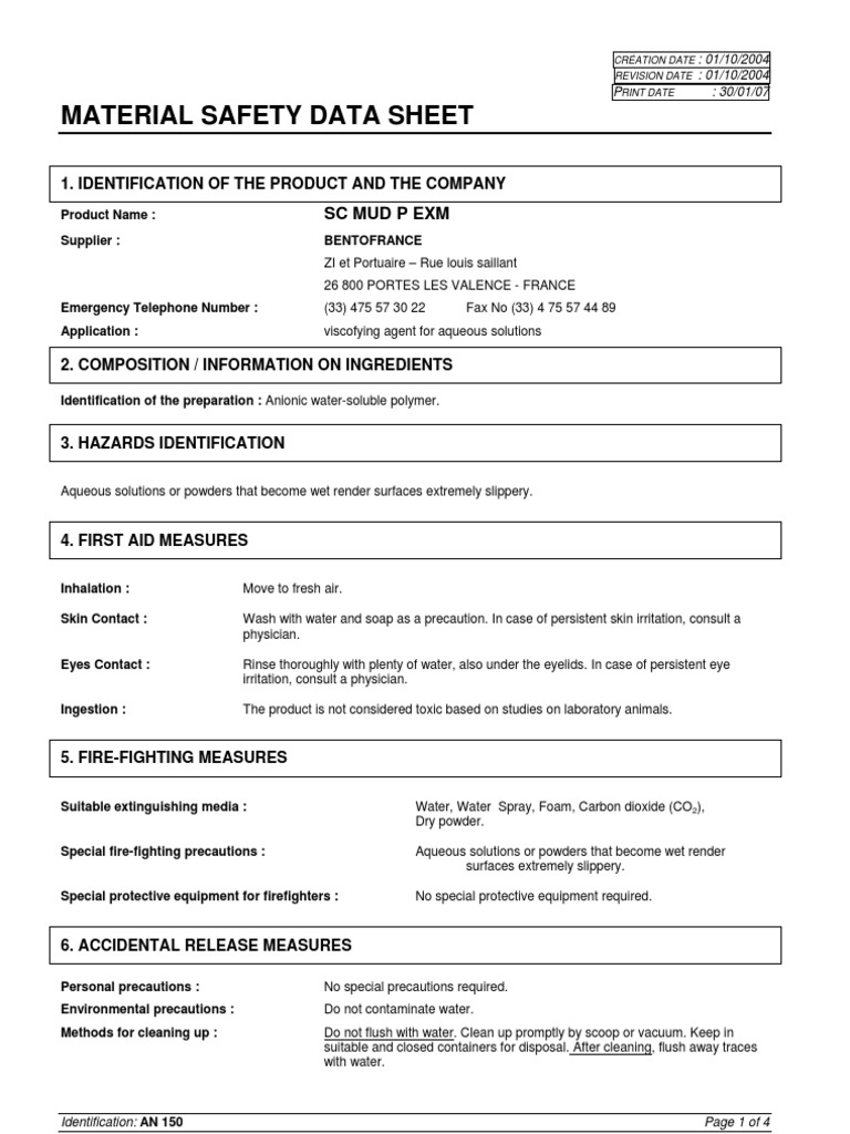 MSDS SC MUD P EXM Toxicity Chemical Substances