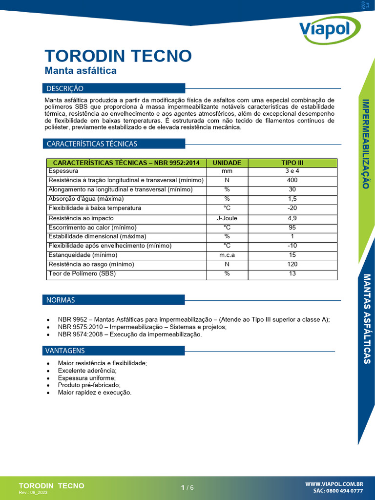 Manta Asfáltica Torodin Tecno: Impermeabilização Eficiente | PDF ...