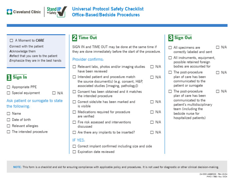 Bedside Universal Protocol Checklist | PDF | Informed Consent | Medical ...