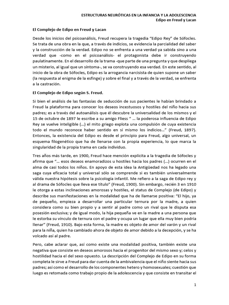 Edipo en Freud y Lacan: Infancia y Adolescencia | PDF | Complejo de ...