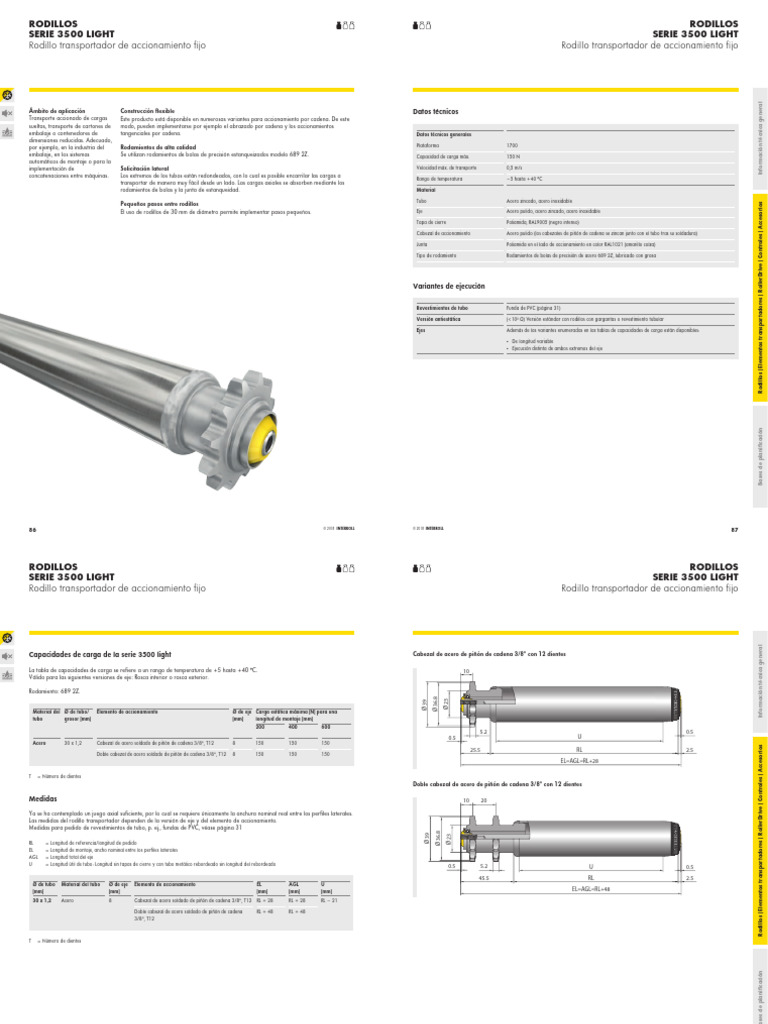 Rodillos Interroll Serie 3500 Light | PDF | Acero | Ingeniería mecánica
