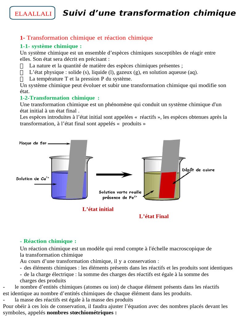Suivi des transformations chimiques | PDF | Stœchiométrie | Chimie
