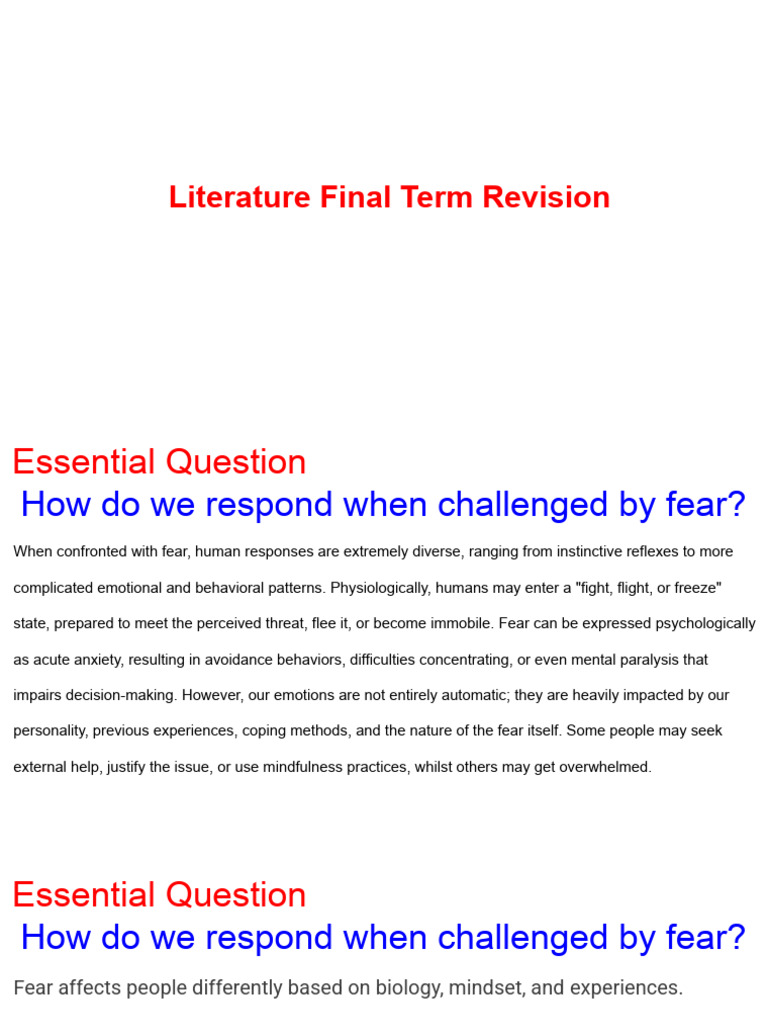 Final Third Term Gr.11 Literature (Vocab.& Selections) | PDF | Fear ...