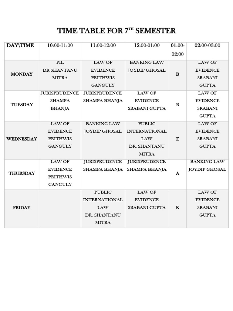 Time Table For 7th Semester | PDF