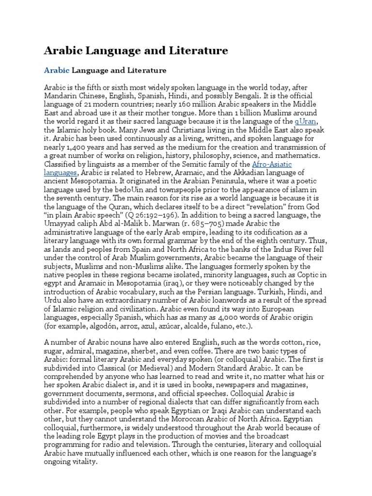 Overview of Arabic Language and Literature | PDF | Arabic | Semiotics