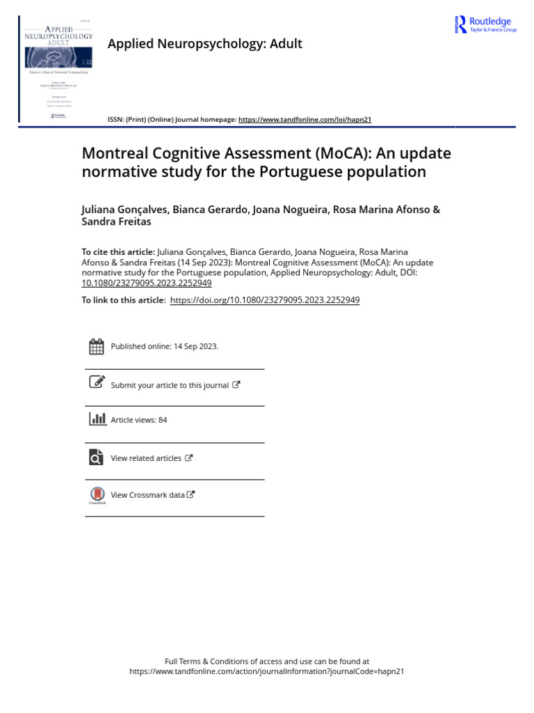 Montreal Cognitive Assessment MoCA An Update Normative Study For The ...