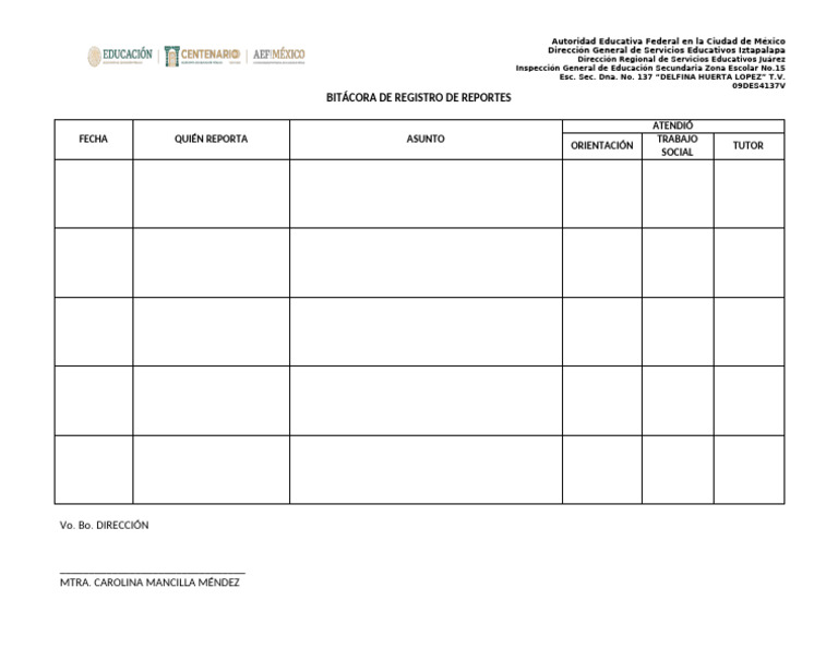 Bitácora de Registro de Reportes | PDF