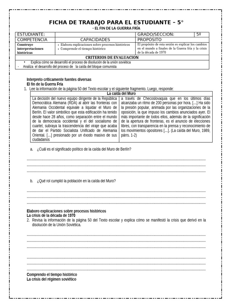 Unidad 4 - Ficha Sem 4 - CC - SS 5° | PDF | muro de Berlín ...