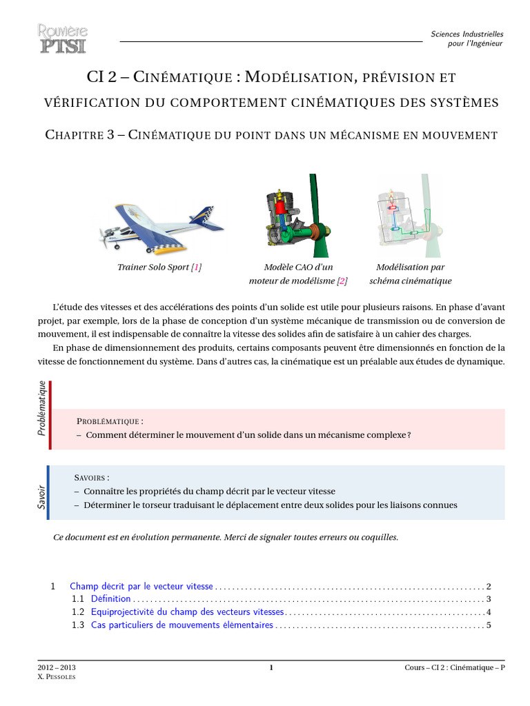 Cinématique des Mécanismes en Mouvement | PDF | Mouvement de rotation ...