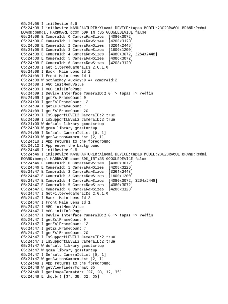 Xiaomi Redmi Tapas Camera Initialization Logs | PDF | Mobile Phones ...
