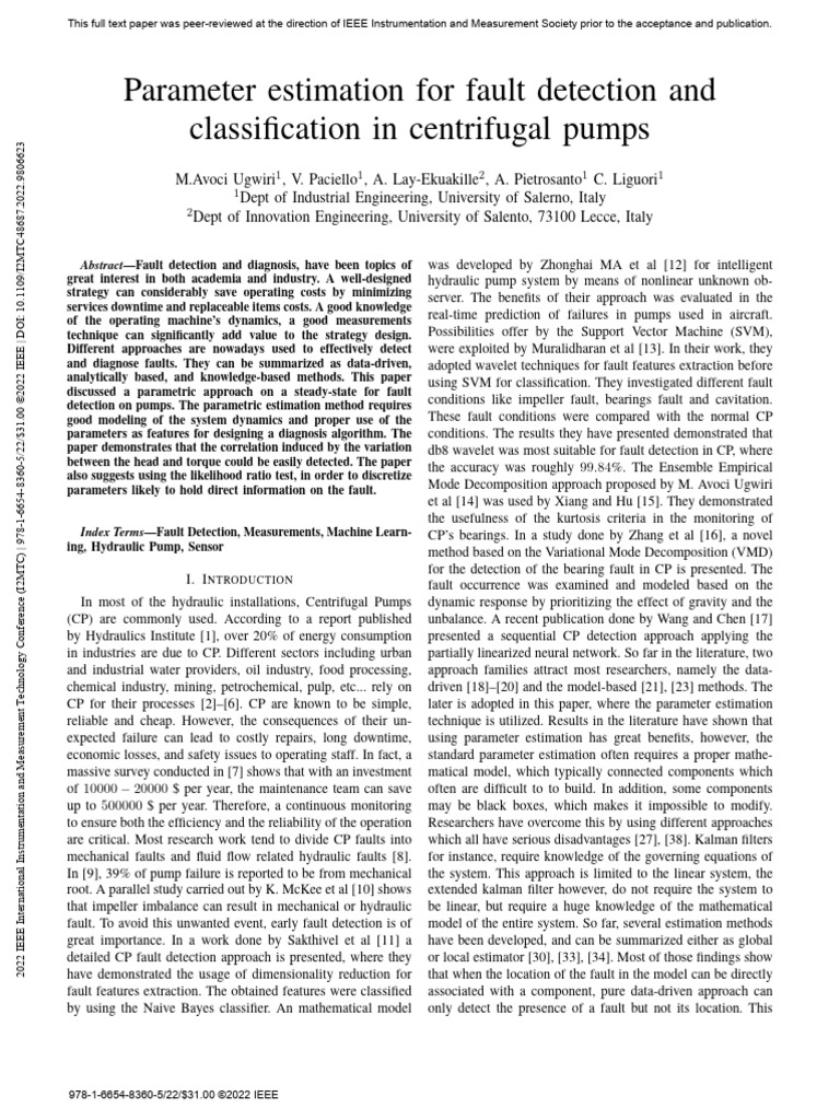 Parametric Fault Detection in Pumps | PDF | Kalman Filter | Probability ...