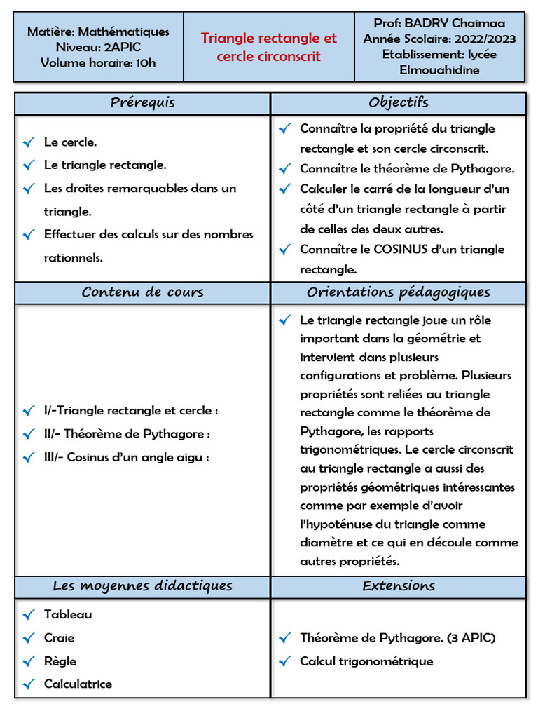 Cercle Circonscrit et Triangle Rectangle | PDF | Triangle | Cercle