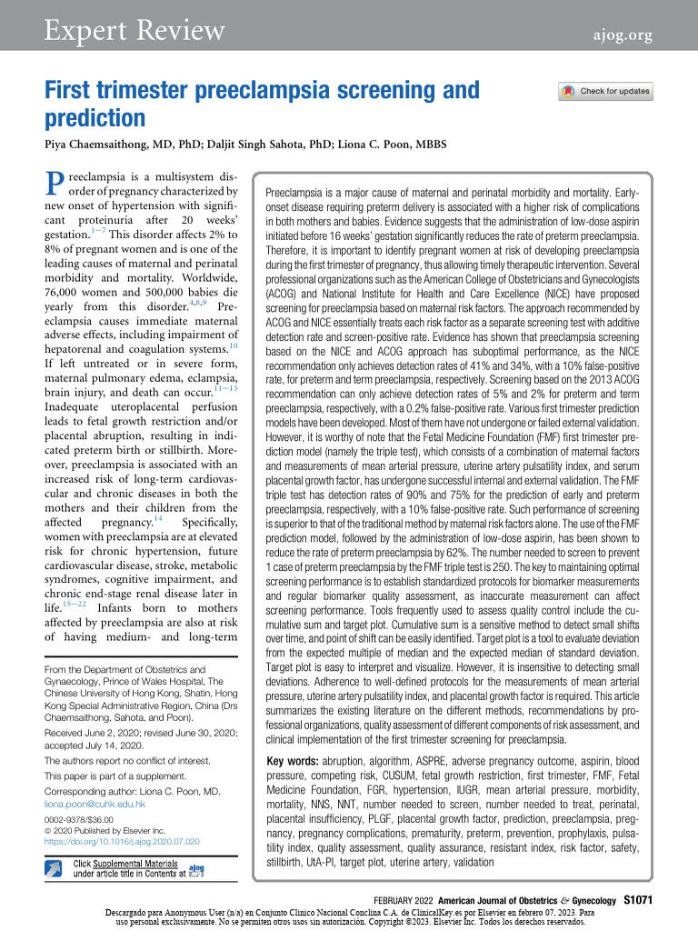 Screening I Trimestre Preeclampsia | PDF | Preterm Birth | Pregnancy