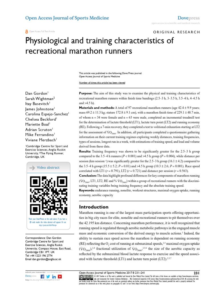 Characteristics of Recreational Marathon Runners | PDF