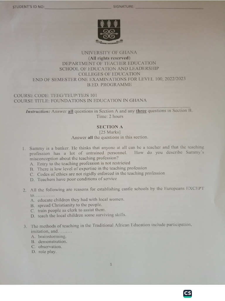 Foundation of Education in Ghana | PDF