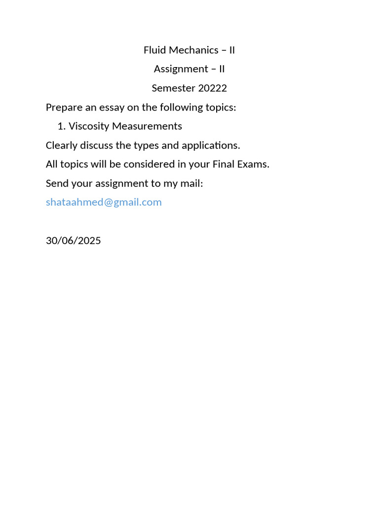 Assignment - II Fluid Mechanics II 20222 | PDF