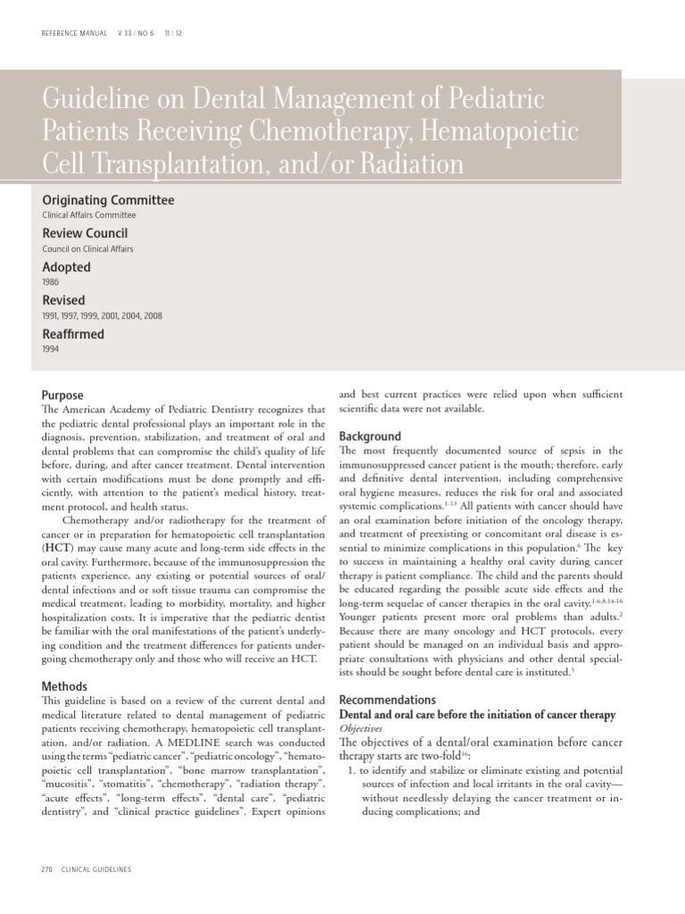 Guideline On Dental Management of Pediatric Patients Receiving