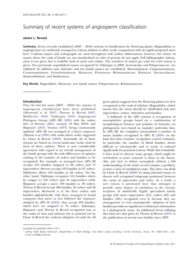 Recent Angiosperm Classification Systems | PDF