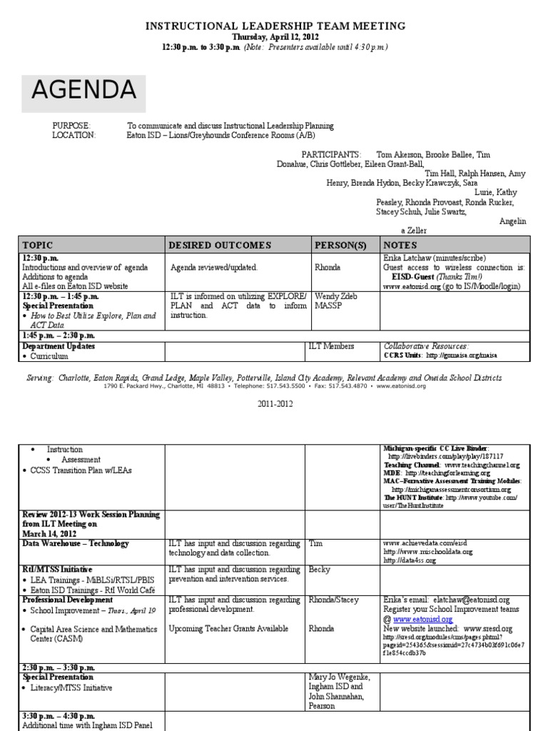 ILT Meeting Agenda 120412-1 | PDF | Computing | Communication