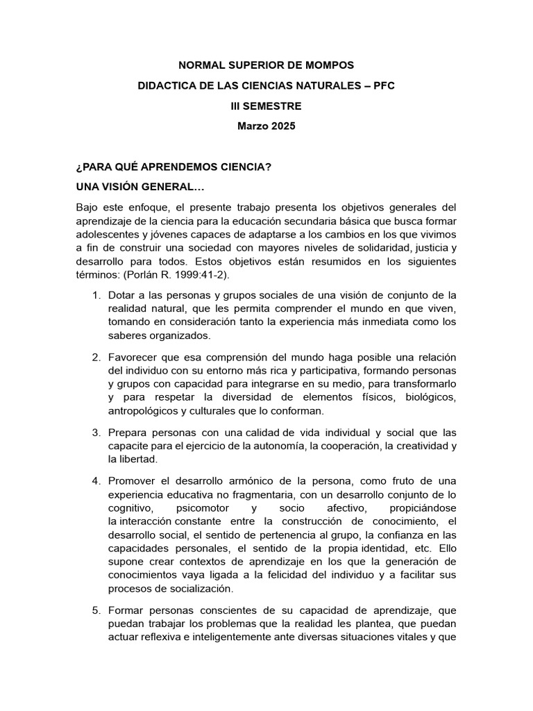 Objetivos del Aprendizaje de la Ciencia | PDF | Enseñando | Aprendizaje