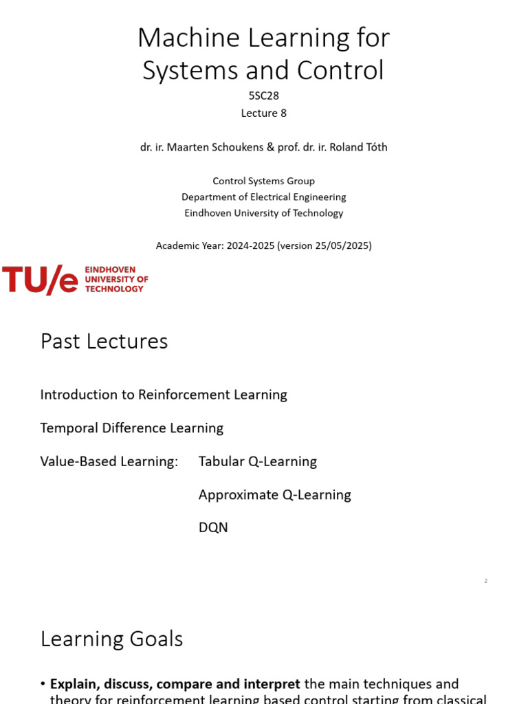 5SC28 Machine Learning For Systems and Control | PDF | Machine Learning ...