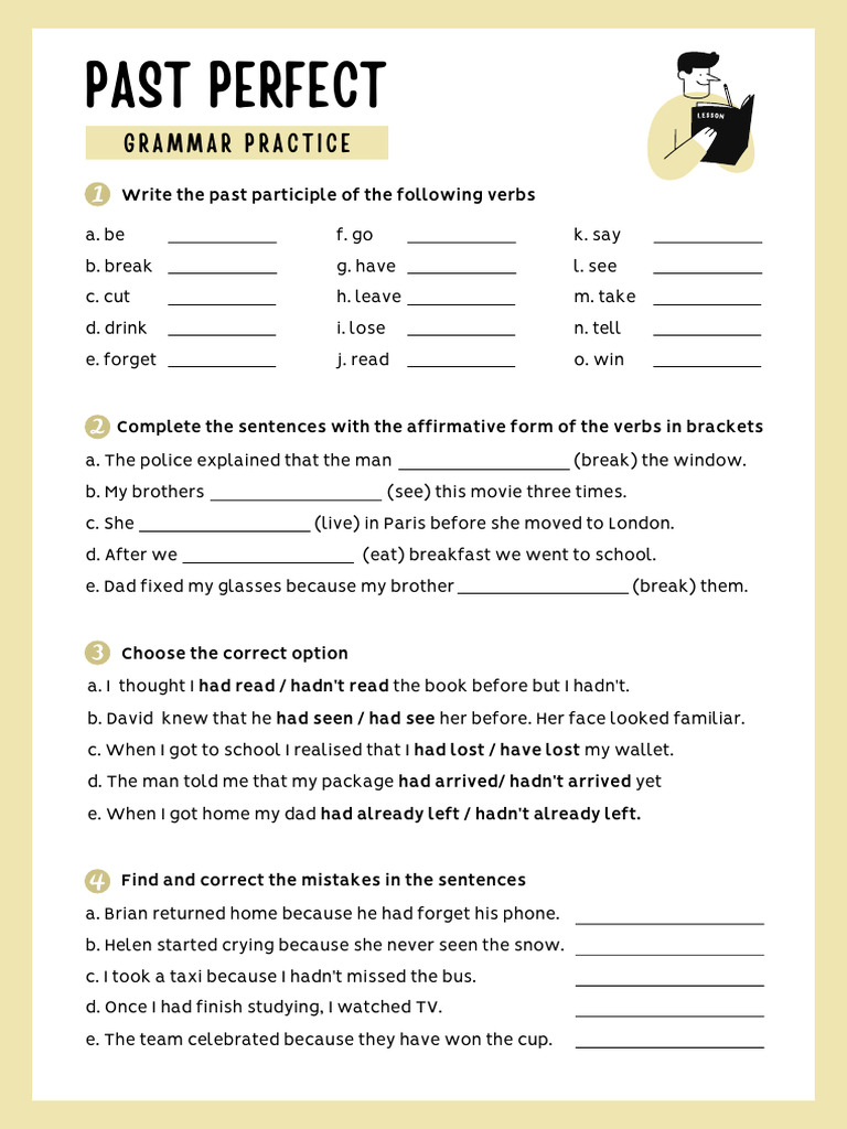 Past Perfect Grammar Practice Worksheet in Pastel Color and Greyscale ...