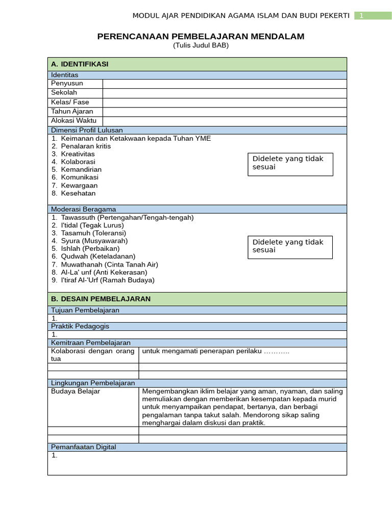 RPP Pembelajaran Mendalam PAI SD | PDF